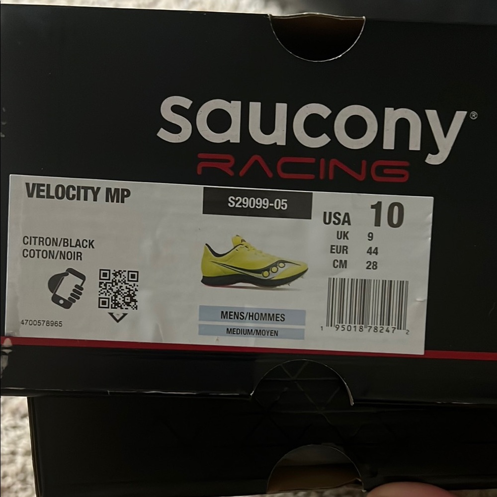 Saucony Velocity MP Citron and Black track shoes
